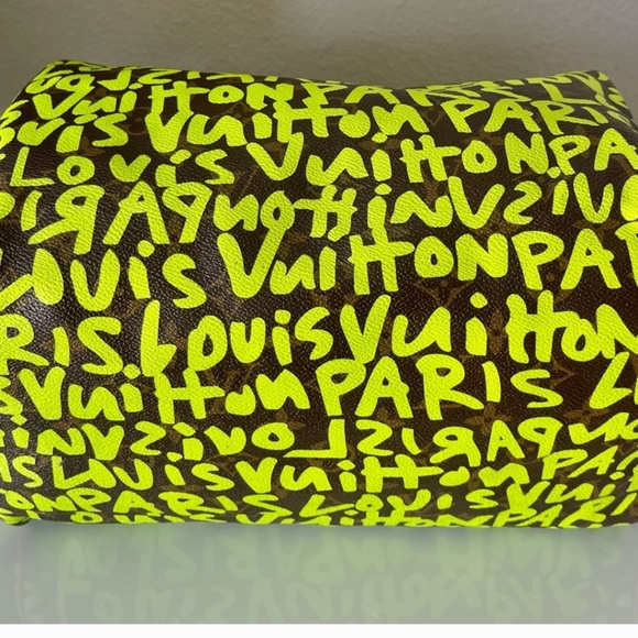 LOUIS VUITTON X Stephen Spriuse Monogram Graffiti Speedy 30 neon green LV bag - Picture 8 of 16